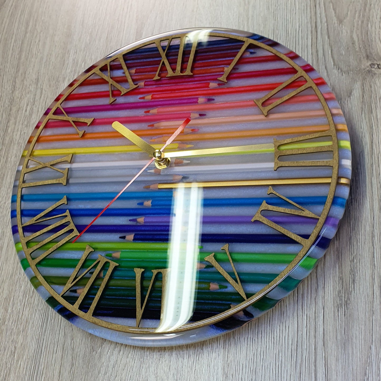 Epoxy Resin and Colored Pencils Clock (Rainbow) - Unique Handcrafted Clock