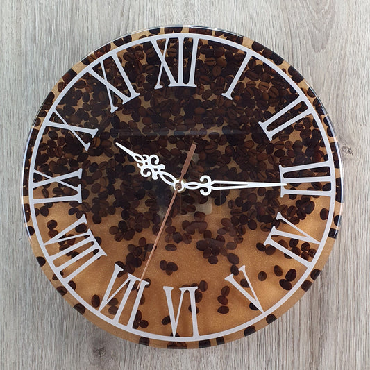 Handmade Coffee Bean Clock with Golden Background